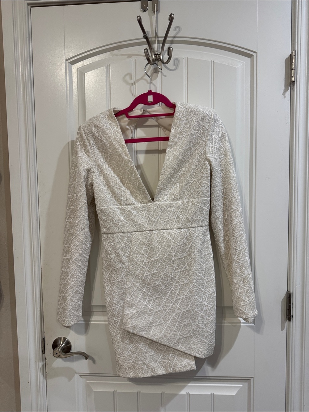 MISHA COLLECTION Cream Textured Mini Dress with Deep V